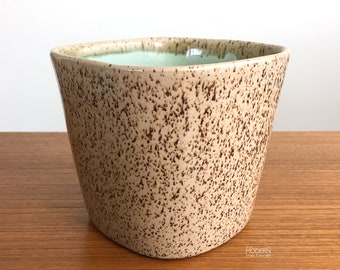 Glidden Pottery Square Brown Speckled With Aqua Stoneware Planter Vase No. 216 5 1/2" Tall // Condition: Crazing ~ Felt on bottom