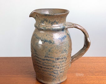 Vintage Yukio Onaga Stoneware Pitcher Studio Pottery Mottled Glaze 8 1/4" Tall // Condition: Manufacturing chips on bottom edge