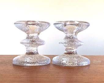 2 iittala Finland Festivo Signed 1-Ring Candleholders by Timo Sarpaneva TS // Condition: Bubbles in glass