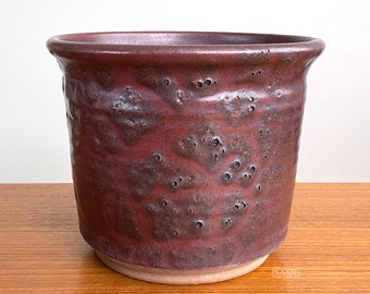 Modern Stoneware Planter Pot w/ Lava Bubbled Glaze Signed Farmer 9 1/4" Wide // Condition: Drilled ~ White marks, deposits, light wear