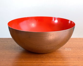 Cathrineholm Norway Orange Red Enamel Stainless Steel Bowl 9 1/2" // Condition: Interior worn,faded. Ext scuffs,scratches,wear,2 fleabites