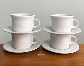 Set of 4 Bennington Potters White Agate 1626d Cups and 1627ya Saucers David Gil Yusuke Aida // Cond: Glaze pops ~ crazing ~ marker on bottom