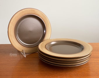 6 Harrison McIntosh Mikasa Japan Stone Ridge PK002 Chestnut Salad Plates 8 1/4" // Condition: Light wear,metal marks,scratches,scuffs