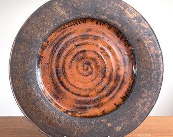 Helen Faibish Studio Pottery Large Metallic Raku Modernist Charger Platter 13 1/2" // Condition: Pops to glaze surface