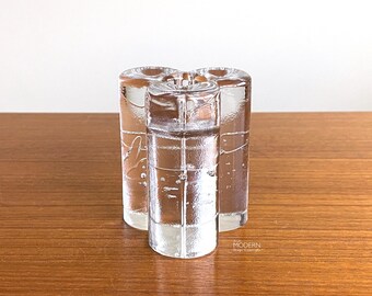 iittala Finland Arkipelago Clover Leaf Glass Candleholder Timo Sarpaneva 3 3/8" // Condition: small nick on bottom edge
