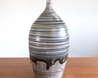 Joseph Hysong Striped Studio Art Pottery Vase Mid Century Modern California 10" Tall