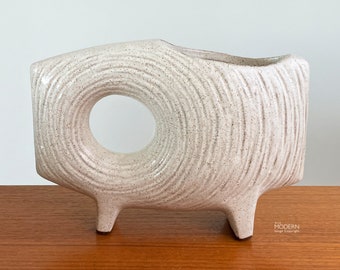 Japanese Ikebana Bison Modern Stoneware Footed Planter Vase