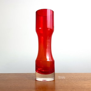 Alsterfors or Aseda Style Red Scandinavian Cased Glass Modern Vase 7&quot; Tall