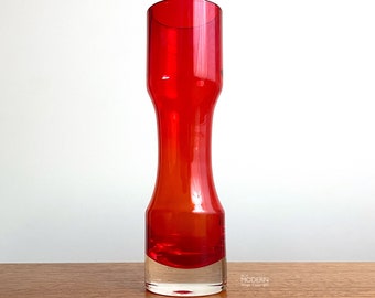 Alsterfors or Aseda Style Red Scandinavian Cased Glass Modern Vase 7" Tall