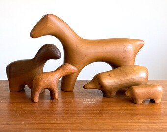 Antonio Vitali Creative Playthings Mid Century Modern Wood Farm Animals Playforms Figurines Horse Pig // Condition: Lt wear,scuffs,nicks