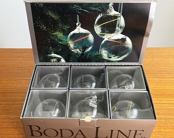Kosta Boda Anna Ehrner Rainbow Line Set of 6 Swedish Glass Christmas Ornaments in Original Boxes // Condition: Boxes have wear