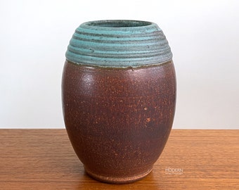 David Blasdell Studio Pottery Blue Brown Vase Pot