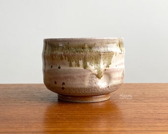 Studio Pottery Brown Chawan Small Tea Bowl Yunomi Cup Signed MS // 3 1/2" x 2 1/2" // Condition: Natural crazing ~ Dirt