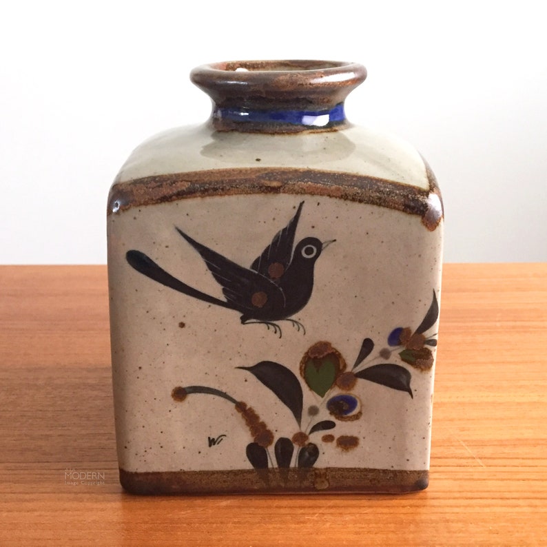 Wilmot Tonala Mexican Stoneware Large Square Vase Bird Etsy