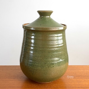 Moore Studio Pottery Modern Stoneware Covered Jar Pottery Vessel 11&quot; Tall // Condition:  Small chip to rim, start of flake on other side