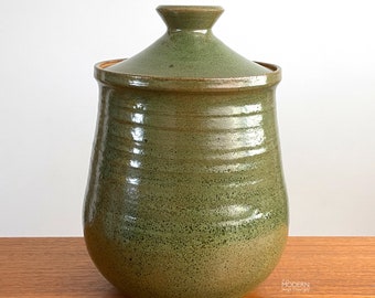 Moore Studio Pottery Modern Stoneware Covered Jar Pottery Vessel 11" Tall // Condition:  Small chip to rim, start of flake on other side
