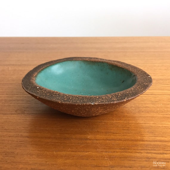 Heino Chouinard Art Institute Small Geode Blue Green Studio Pottery Stoneware Bowl California Pottery