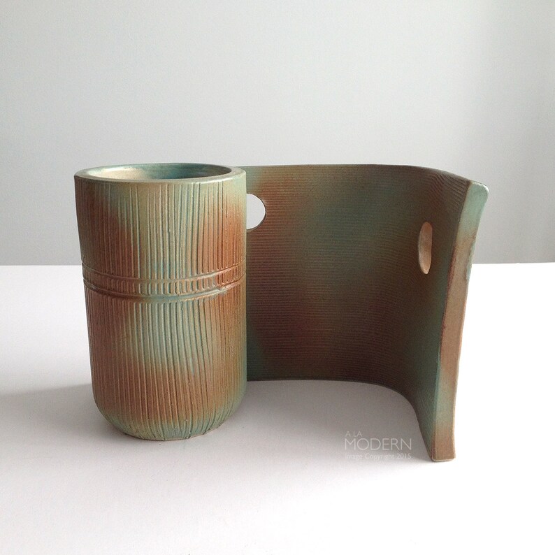 Vintage Japanese Ikebana Abstract Stoneware Planter Cup Sculpture