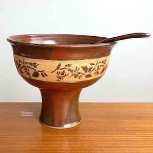 Modern Studio Pottery Stoneware Footed Punch Bowl with Ladle 11 1/2&quot; wide 9 1/4&quot; tall