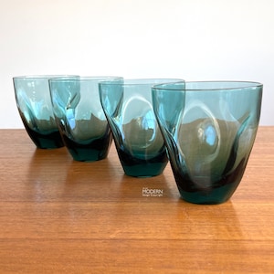 4 Russel Wright Imperial Pinch Seafoam 11oz Water Tumblers Midcentury Modern 4&quot; // Condition: A few small scratches ~ Bubbles