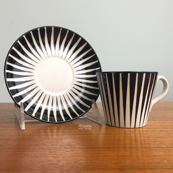 Upsala Ekeby Zebra Eugen Trost Swedish Modernist Black and White Cup and Saucer