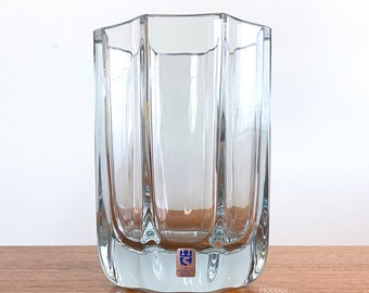 Strombergshyttan Swedish Crystal Octagonal Glass Vase Asta Stromberg 1175 5 5/8" Tall // Condition: A few light scratches or scuff areas
