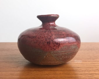 Modern Red Mottled Glaze Small Weedpot Stoneware Vase 2 3/4" Tall