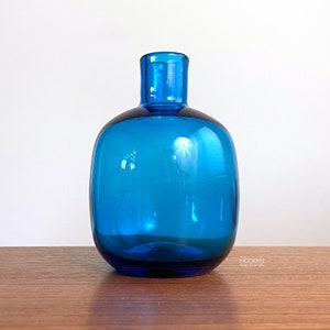 Blenko Turquoise Blue 6424 Glass Candle Vase by Joel Meyers // Condition: Small scratch area on side ~ Bit of other light wear/water spots