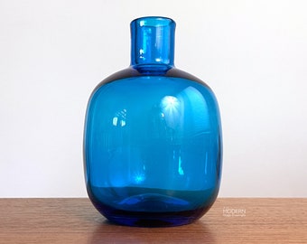 Blenko Turquoise Blue 6424 Glass Candle Vase by Joel Meyers // Condition: Small scratch area on side ~ Bit of other light wear/water spots