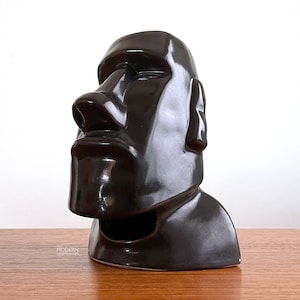 Moai Easter Island Tiki Head Black Ceramic Planter Oregon // Condition: 3 chips,other fleabites,crazing. Please see Full Description below