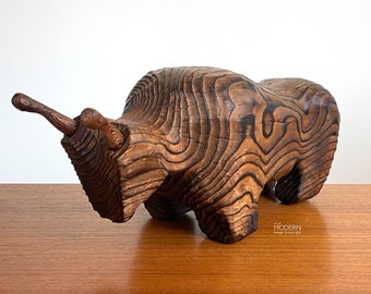 Canadian Large Carved Bull or Bison Sculpture Witco Style 18" Long // Condition: Natural cracks ~ Scuffs,nicks,scratches