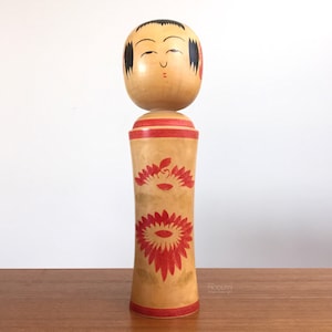 Naruko Kokeshi by Hatsumi Matsuda Large Japanese Wooden Doll With Floral Design 12&quot; Tall // Condition: Marks and wear to body