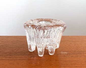 Hadeland Norway Istid Ice Age Crystal Glass Icicle Candle Holder 2 1/2&quot; Tall // Condition: Bubbles in glass. Wax