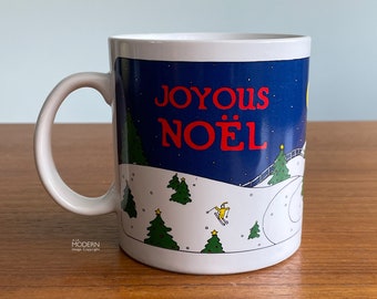 Taylor and Ng Joyous Noel Winter Scene Mug Japan 1980 // Condition: Light marks ~ a few scratches ~ pops to glaze.