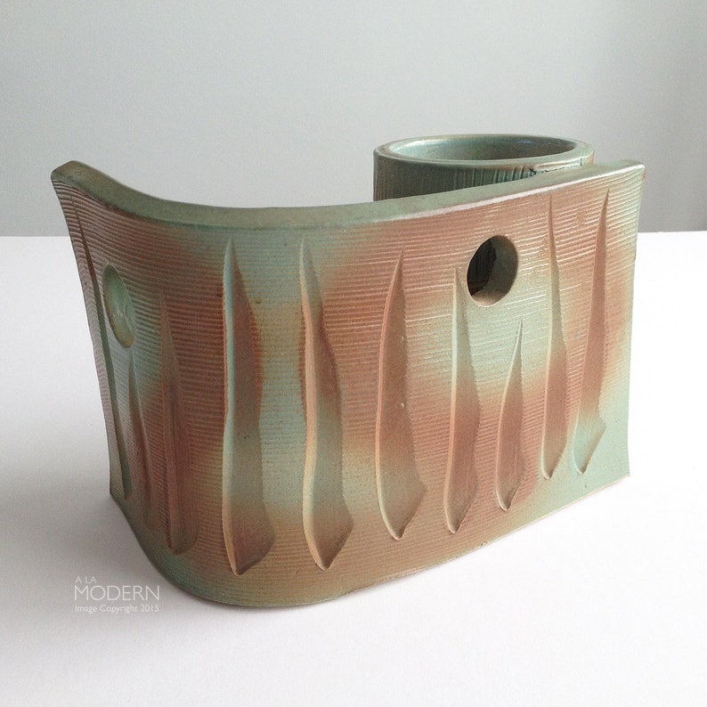 Vintage Japanese Ikebana Abstract Stoneware Planter Cup Sculpture
