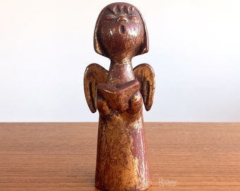 Howard Pierce Gold Angel Modern Sculpture California Pottery Figurine 6 1/2" // Condition: Heavy wear to gold leaf