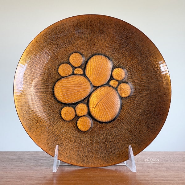 Annemarie Davidson Orange Jewels Round Enamel Plate California Modern 8 3/4" // Condition: Crazing lines ~ Nicking,scratches