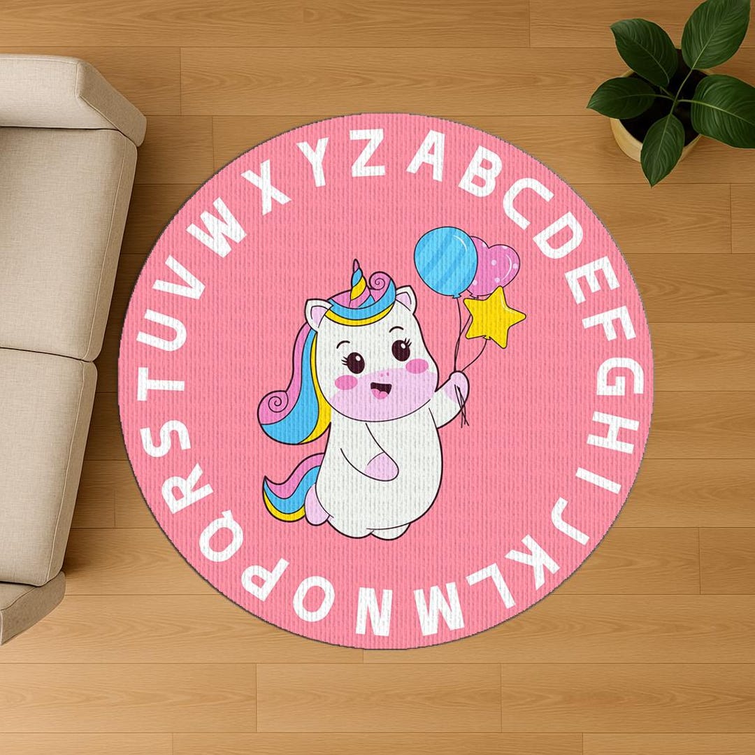 Pink Alphabet Rug With Animal – Personalized Round Rug for Nursery ...