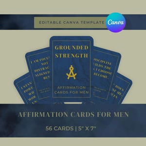 Tarjetas de afirmación para hombres, salud mental masculina, mentalidad de autoconfianza y crecimiento personal, tarjetas de motivación diaria, resiliencia mental azul marino y dorado