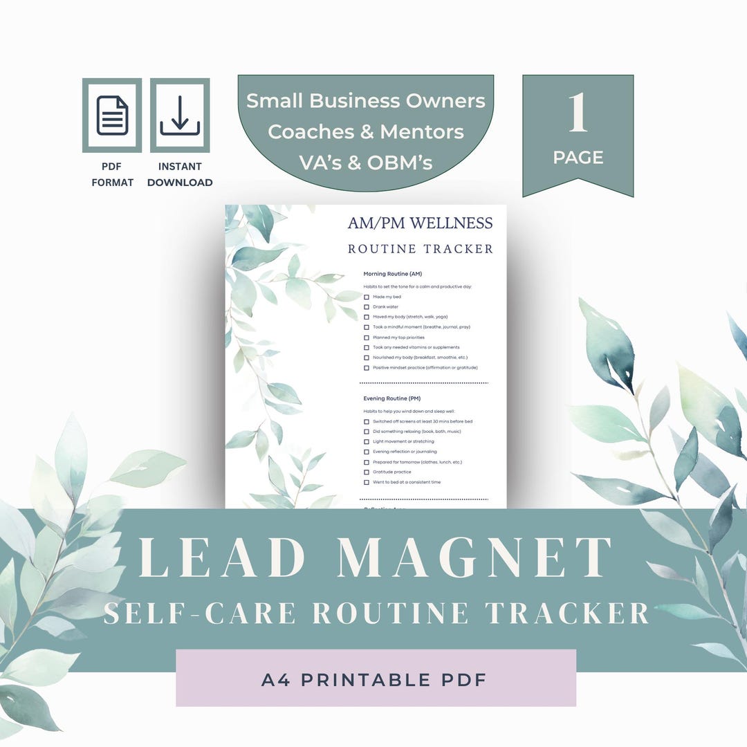 Self-care Routine Tracker Lead Magnet Floral Green Wellness Coach ...
