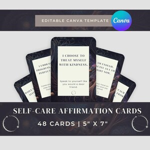 Tarjetas de autoafirmaciones diarias de autocuidado, empoderamiento, salud mental, confianza en uno mismo, mentalidad y crecimiento personal, tarjetas de motivación diaria, Black Celestial