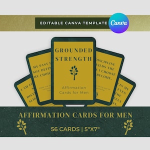 Tarjetas de afirmación para hombres, salud mental masculina, confianza en uno mismo, mentalidad positiva, crecimiento personal, tarjetas de motivación diaria, masculino verde dorado