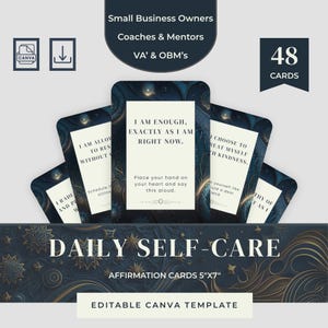 Carte di affermazione quotidiana per la cura di sé, tema celeste spirituale, blu navy e oro / Strumenti per coach e rebranding aziendale