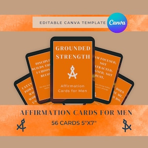 Tarjetas de afirmación para hombres, salud mental masculina, mentalidad de autoconfianza y crecimiento personal, tarjetas de motivación diaria, resiliencia mental y autocuidado.