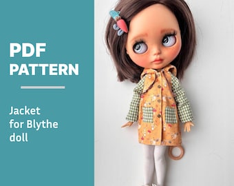 Molde em PDF para jaqueta para boneca Blythe. Jaqueta para boneca BJD 1/6. Jaqueta para bonecas de 30 cm (12 polegadas).