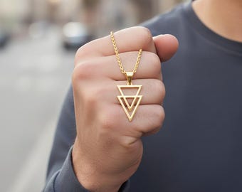 Modern Hollow Triangle Necklace | Layered Geometric Pendant for Women & Men | Triangle Jewelry Gift
