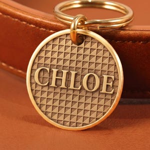 Geometric Brass Pet ID Tag, Custom Dog Name Tag with Triangle Texture, Personalized Round Dog Collar Tag, Pet Accessory for Dogs & Cats