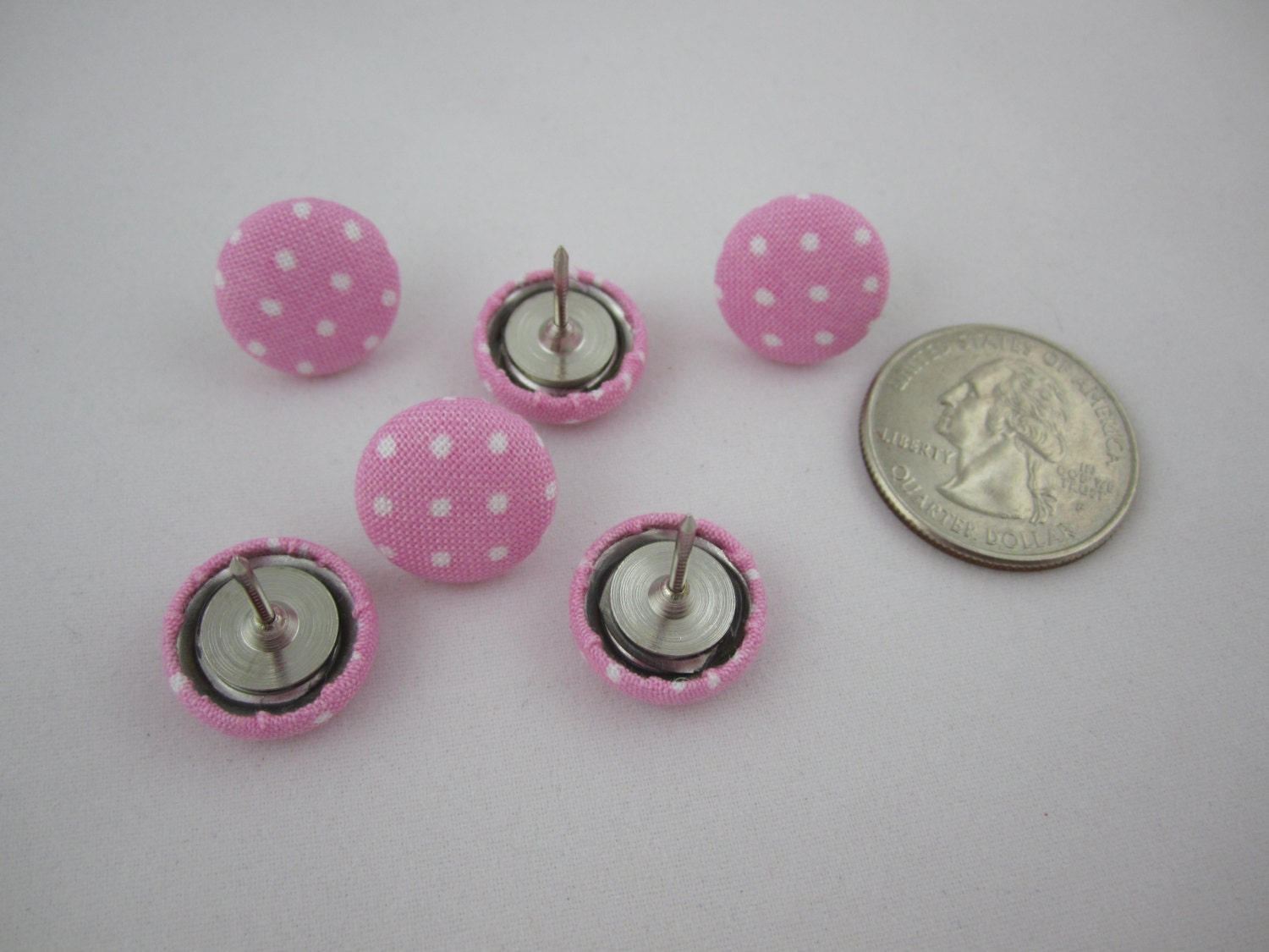 Light Pink Polka Dot Thumbtacks Set of 6 Cover Button Etsy