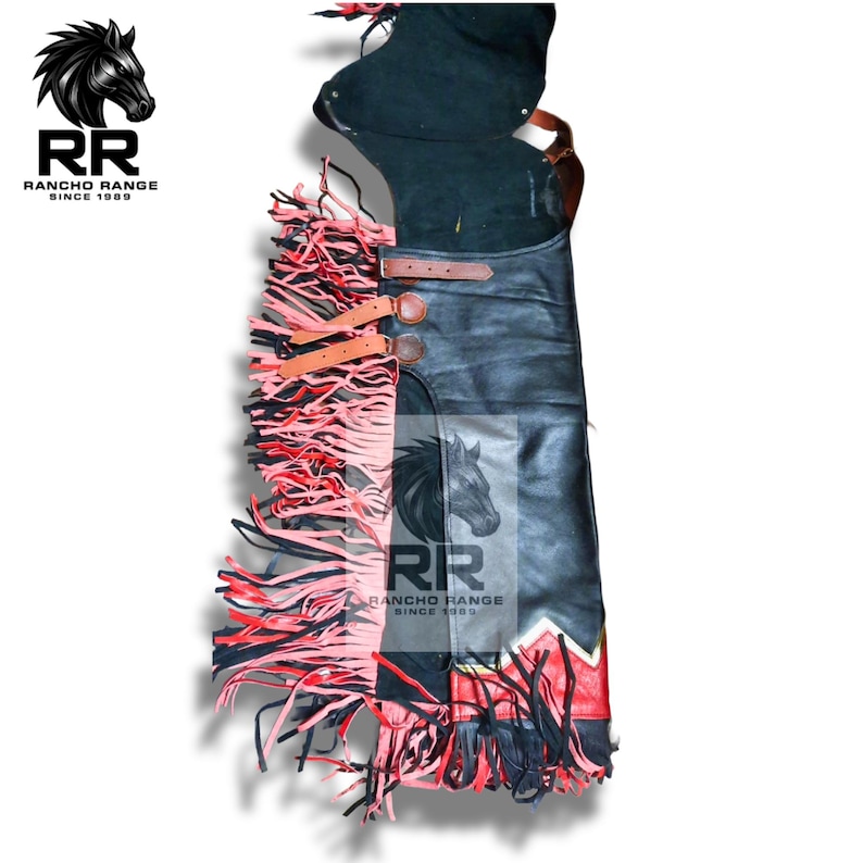 Cowhide Rodeo Chaps Bull Riding Chaps Western Black Leather Cowhide Red Design With Golden ...