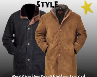 Herren Western Cowboy Style Wildleder Langer Mantel | Traditionelle amerikanische Duster-Jacke